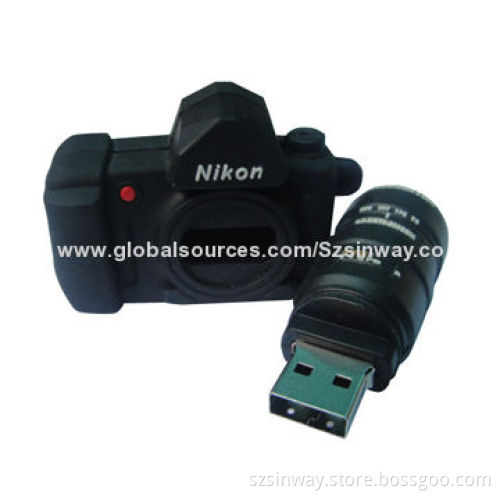 Camera Design USB Flash Drive with 1 to 64GB Memory Capacity Range, Free Printing Logo